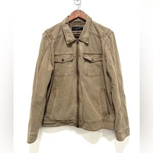 Black Rivet Men’s Khaki Military Style 100% Cotton Zip-Up Jacket Coat Size Large